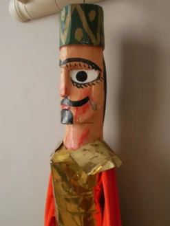 Marionnette décorative turc ancienne en bois et métal doré jouet ancien fabrication artisanale