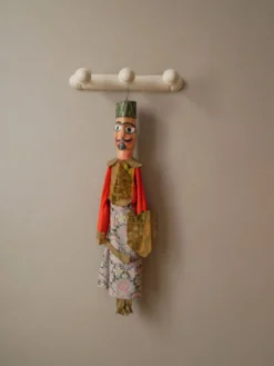 Marionnette décorative turc ancienne en bois et métal doré jouet ancien fabrication artisanale