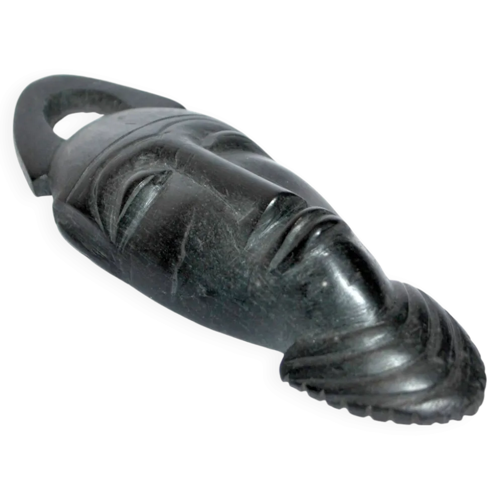 Masque africaine en bois d'ébène - sculpture tête barbue afrique ethnique 20.5 x 6.5