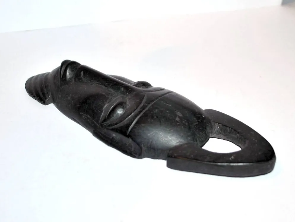 Masque africaine en bois d'ébène - sculpture tête barbue afrique ethnique 20.5 x 6.5