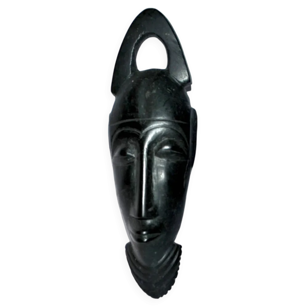 Masque africaine en bois d'ébène - sculpture tête barbue afrique ethnique 20.5 x 6.5