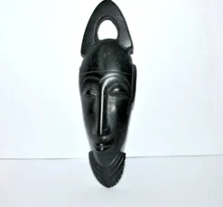 Masque africaine en bois d'ébène - sculpture tête barbue afrique ethnique 20.5 x 6.5