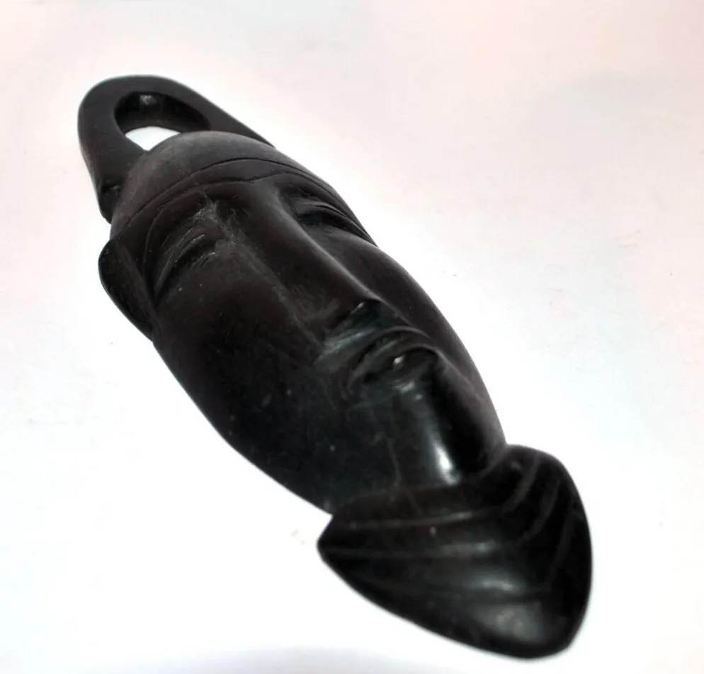 Masque Africain en ébène - Sculpture tête barbue AFRIQUE ETHNIQUE 22.5x7