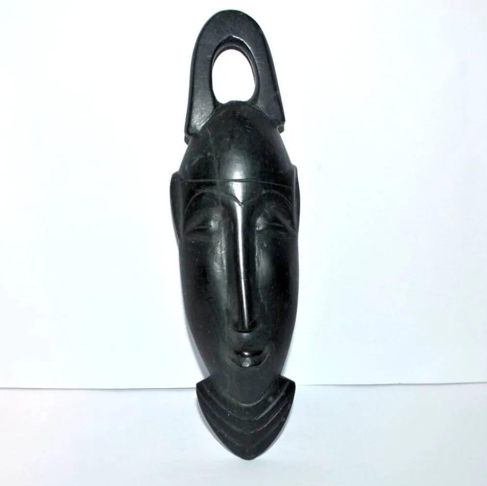 Masque Africain en ébène - Sculpture tête barbue AFRIQUE ETHNIQUE 22.5x7