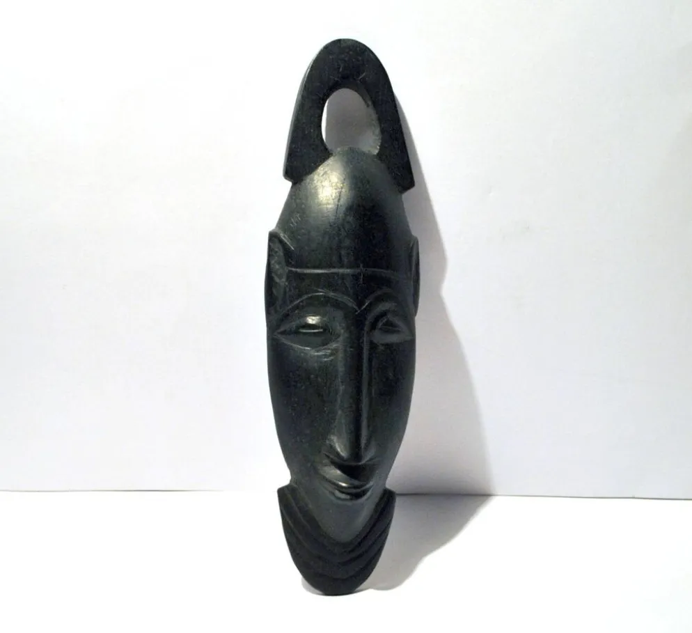 Masque africain en bois d'ébène - tête barbue vintage afrique ethnique 22x7