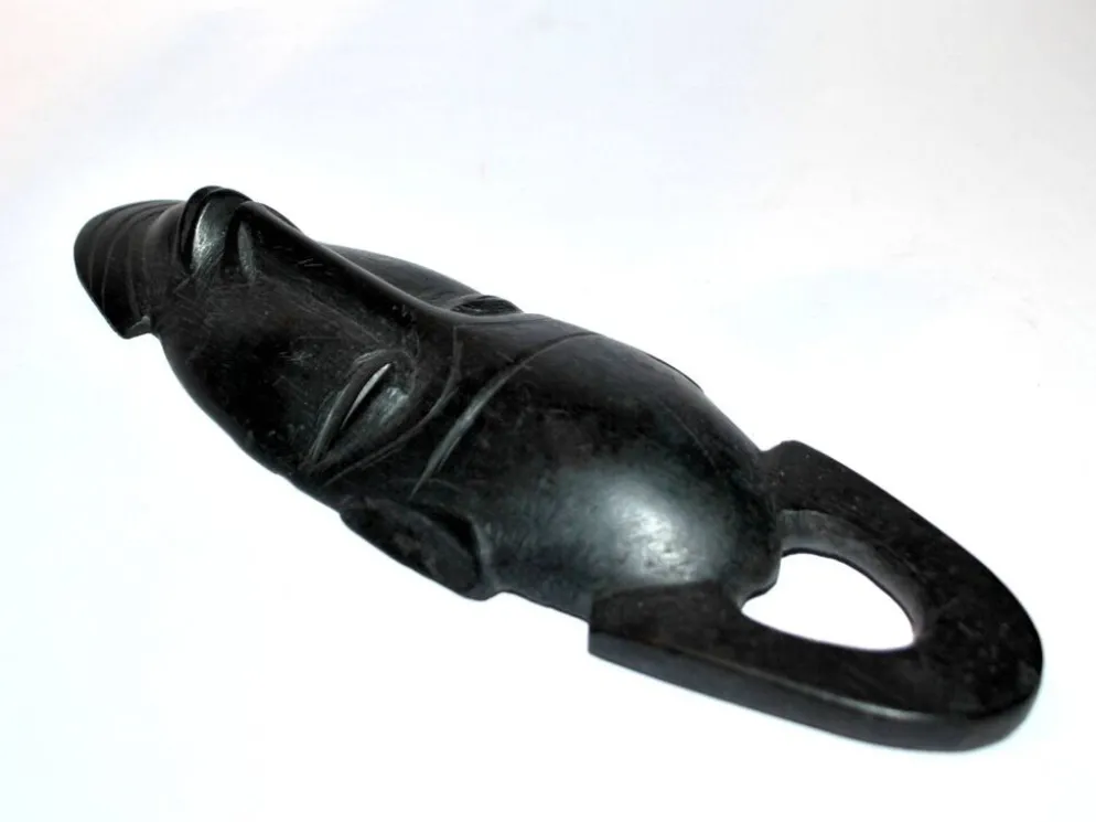 Masque africain en bois d'ébène - tête barbue vintage afrique ethnique 22x7