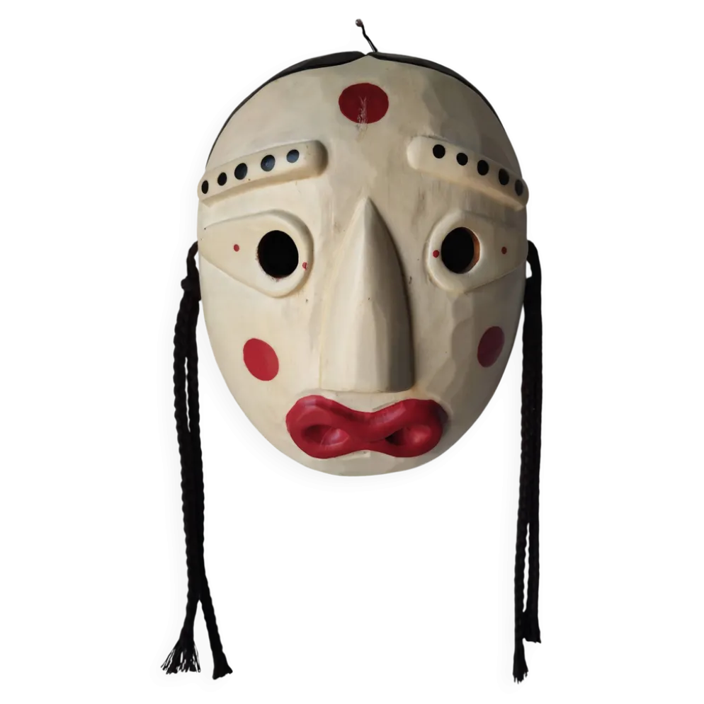 Masque coréen en bois – Souvenir de voyage – Décoration murale artisan