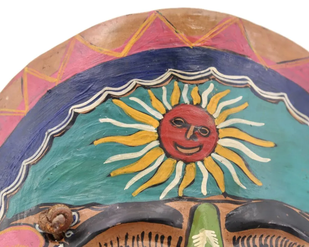 Masque du Mexique en terre cuite colorée, années 70