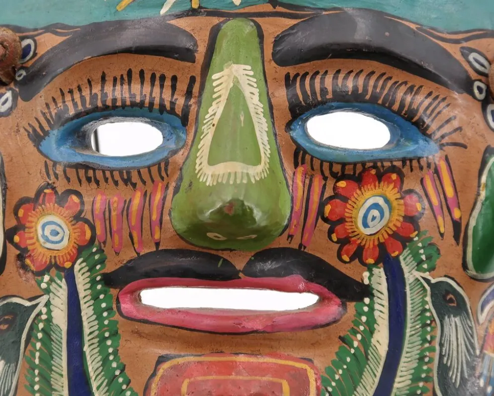 Masque du Mexique en terre cuite colorée, années 70