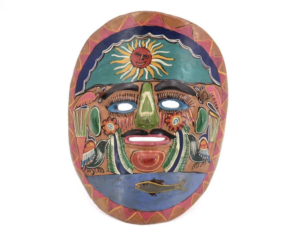Masque du Mexique en terre cuite colorée, années 70