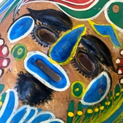 Masque du Mexique en terre cuite colorée, années 70, mexicain