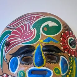 Masque du Mexique en terre cuite colorée, années 70, mexicain