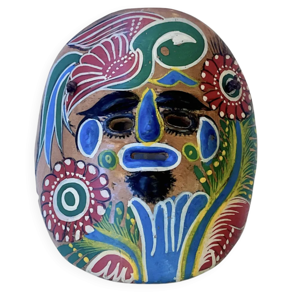 Masque du Mexique en terre cuite colorée, années 70, mexicain