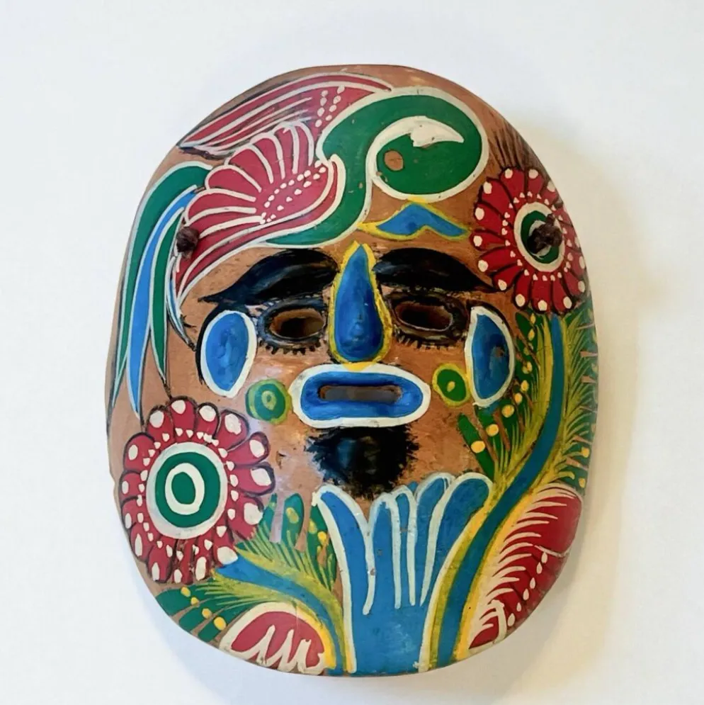 Masque du Mexique en terre cuite colorée, années 70, mexicain