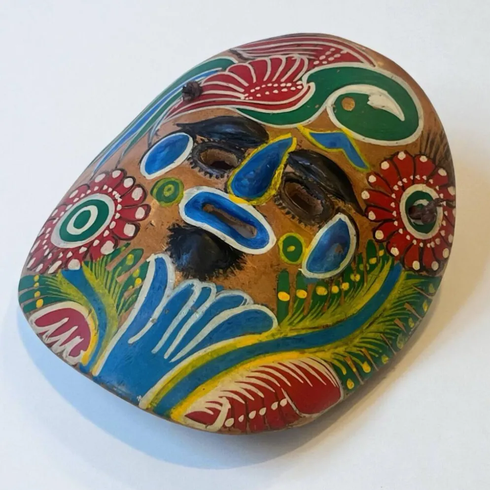 Masque du Mexique en terre cuite colorée, années 70, mexicain