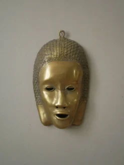 Masque en laiton sculpture murale objet de décoration ethnique Art tribal