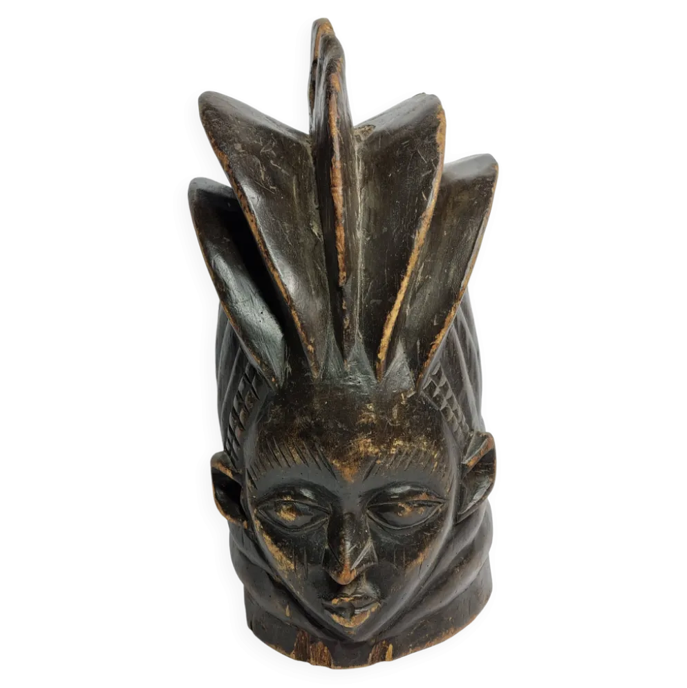 Masque-Heaume Guro Décoratif en Bois Sculpté – Côte d'Ivoire, 35 cm