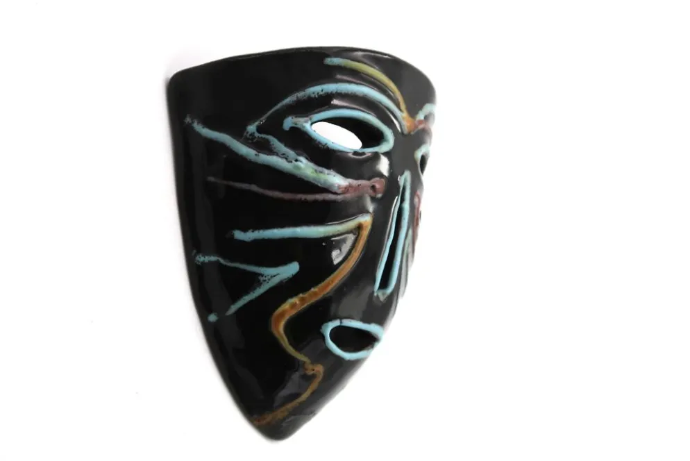 Masque mural Accolay en céramique noire, années 60
