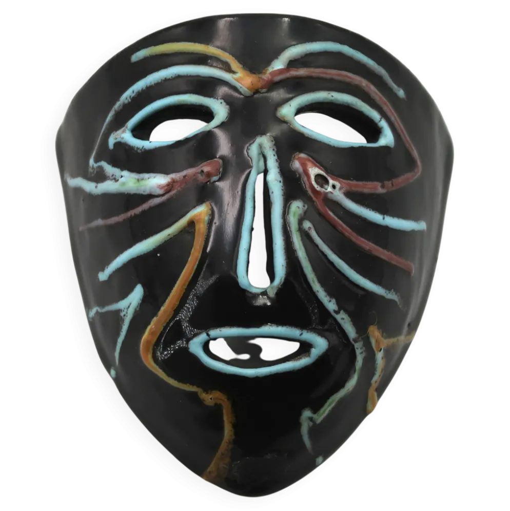 Masque mural Accolay en céramique noire, années 60
