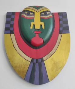 Masque mural artisanal décoratif en bois peint