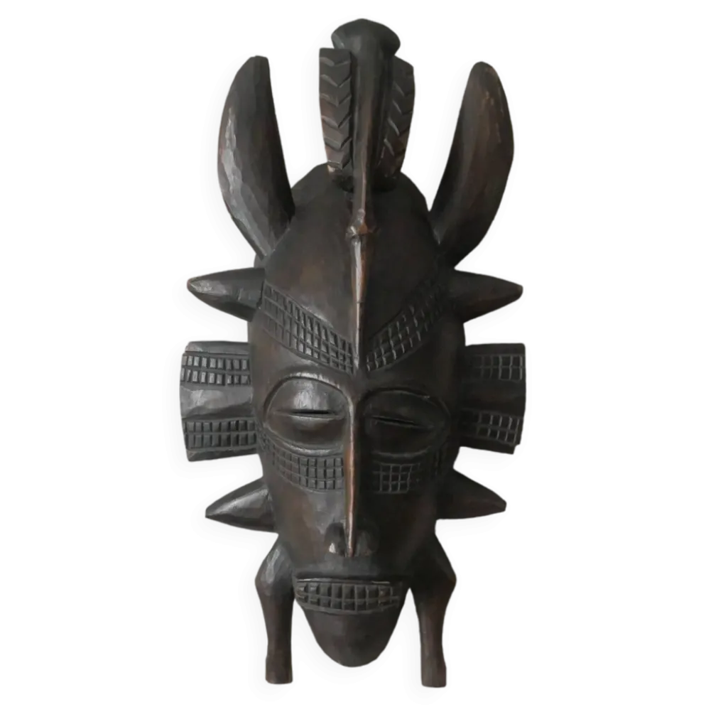 Masque mural bois Art Africain vintage fabrication artisanale objet de décoration ethnique tribal