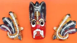 Masque mural Bois sculpté polychrome