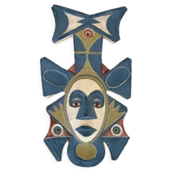 Masque mural en terre cuite peinte