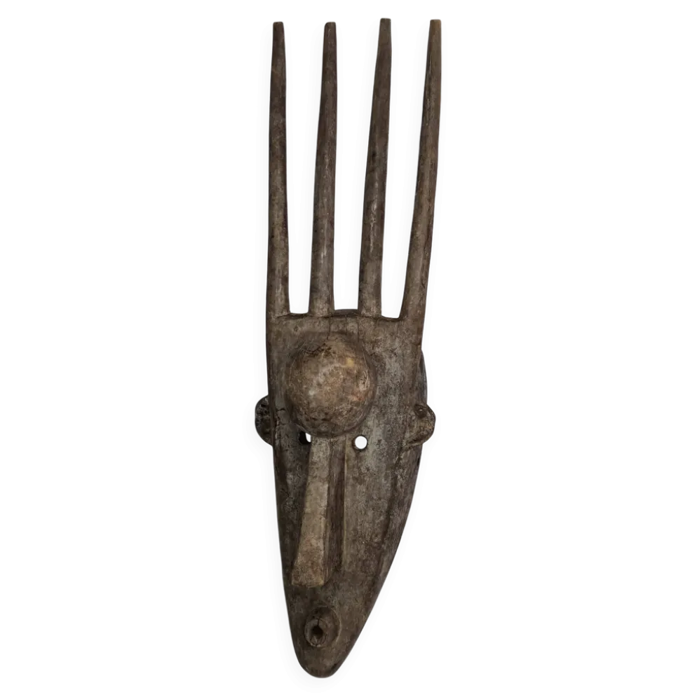 Masque N'Tomo Bambara, Mali, Bois Sculpté, Patine Ancienne, XXe, 64 cm