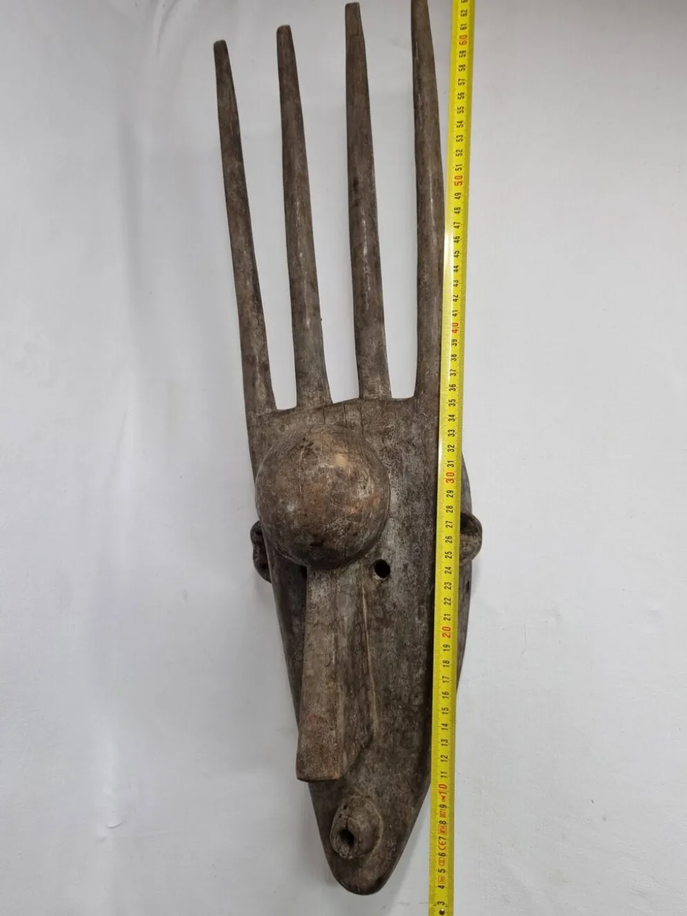 Masque N'Tomo Bambara, Mali, Bois Sculpté, Patine Ancienne, XXe, 64 cm