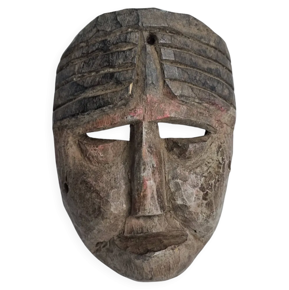 Masque rituel ancien en bois sculpté, Himalaya, XXe siècle – 19 cm