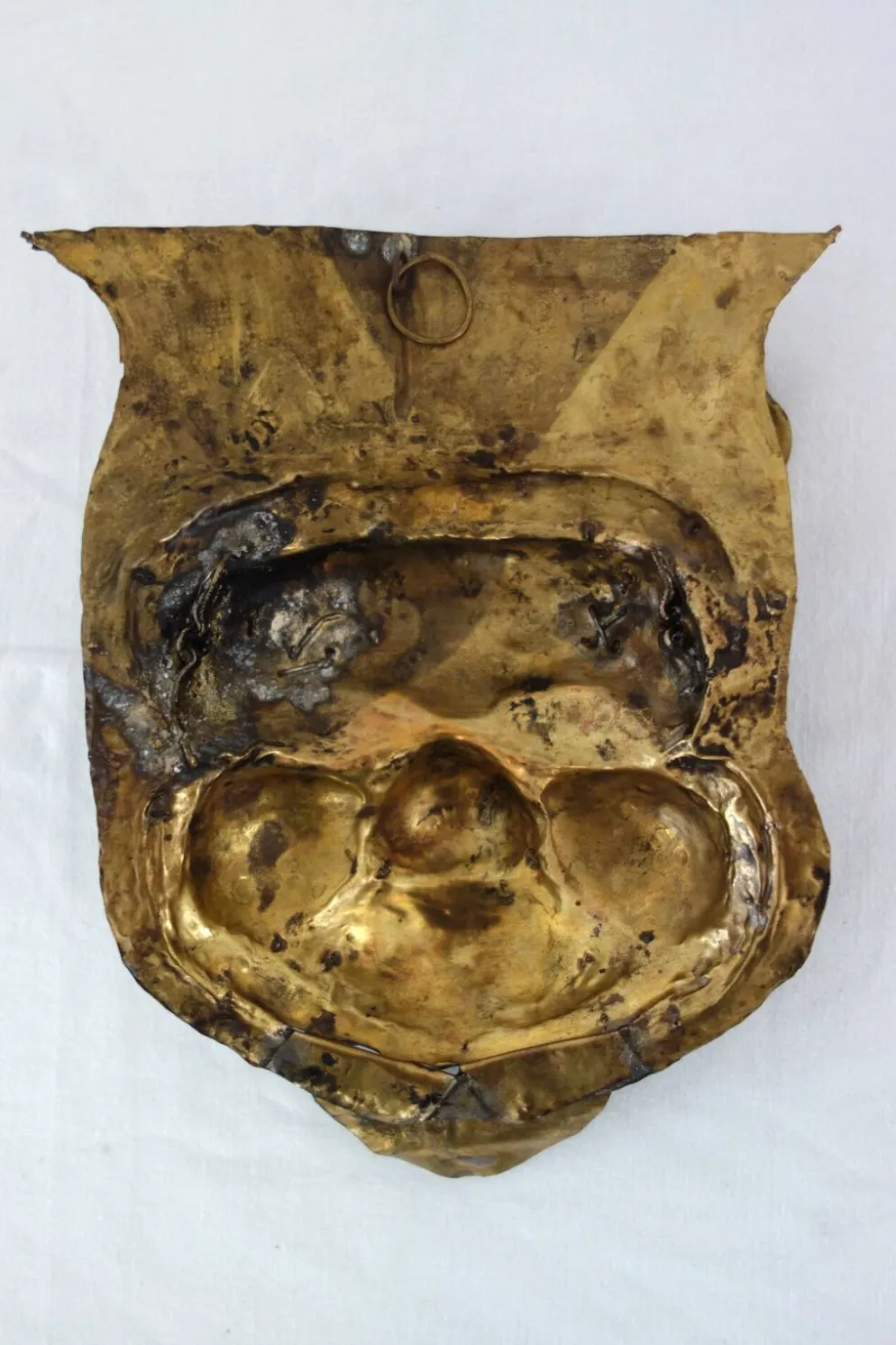 Masque rituel vintage en laiton repoussé Népal/Tibet