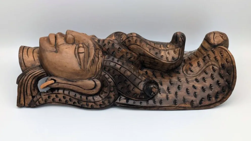 Masque Sculptural Bois - Visage & Cobra Royal (Naga) - Art Tribal Indonésie