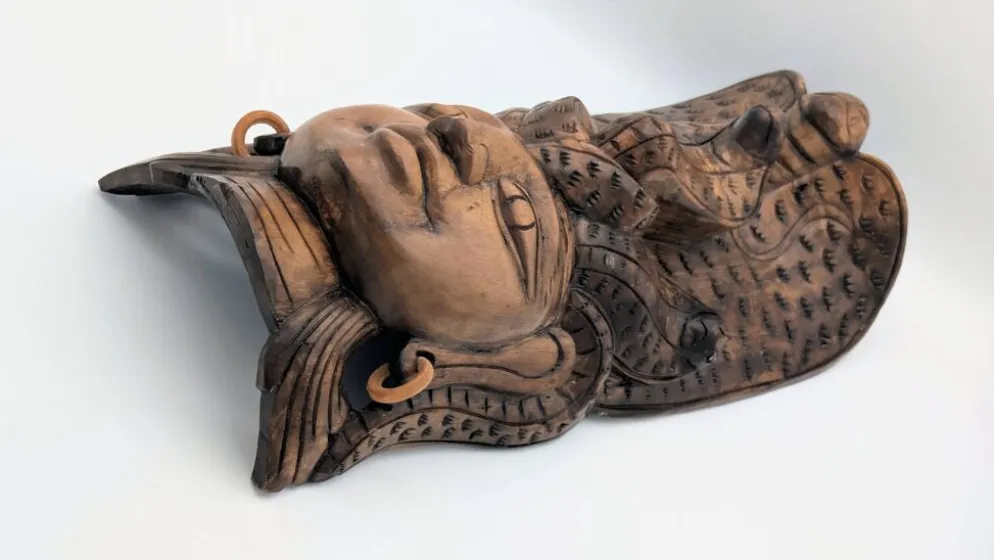Masque Sculptural Bois - Visage & Cobra Royal (Naga) - Art Tribal Indonésie