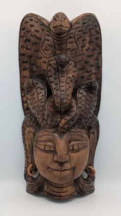 Masque Sculptural Bois - Visage & Cobra Royal (Naga) - Art Tribal Indonésie