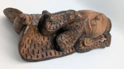 Masque Sculptural Bois - Visage & Cobra Royal (Naga) - Art Tribal Indonésie