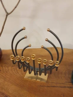 Menorah Hanoukia plaquée or et argent, made in Israël par Karshi, 1970