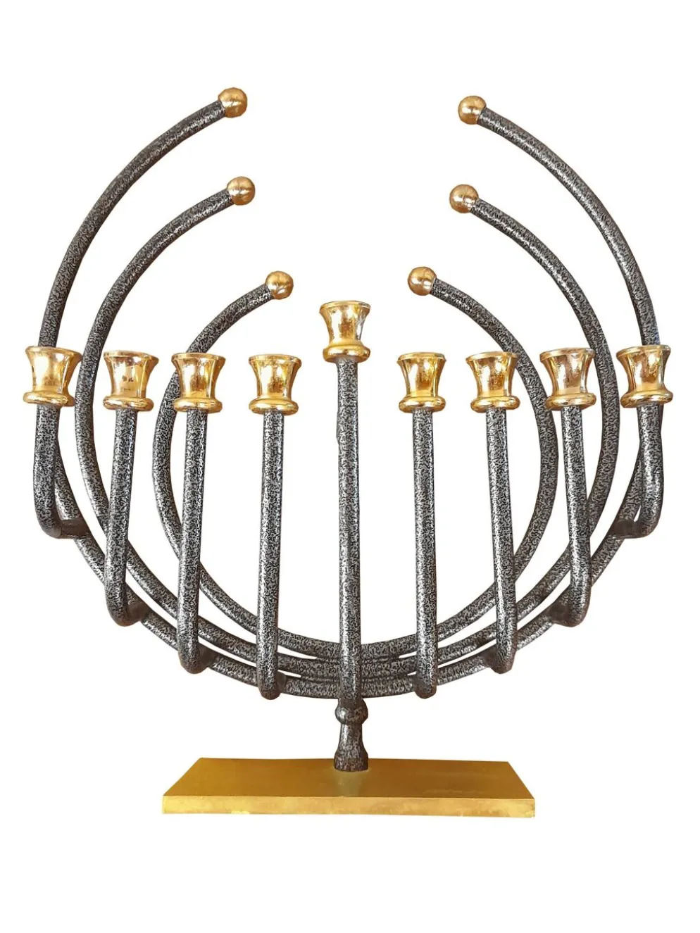 Menorah Hanoukia plaquée or et argent, made in Israël par Karshi, 1970