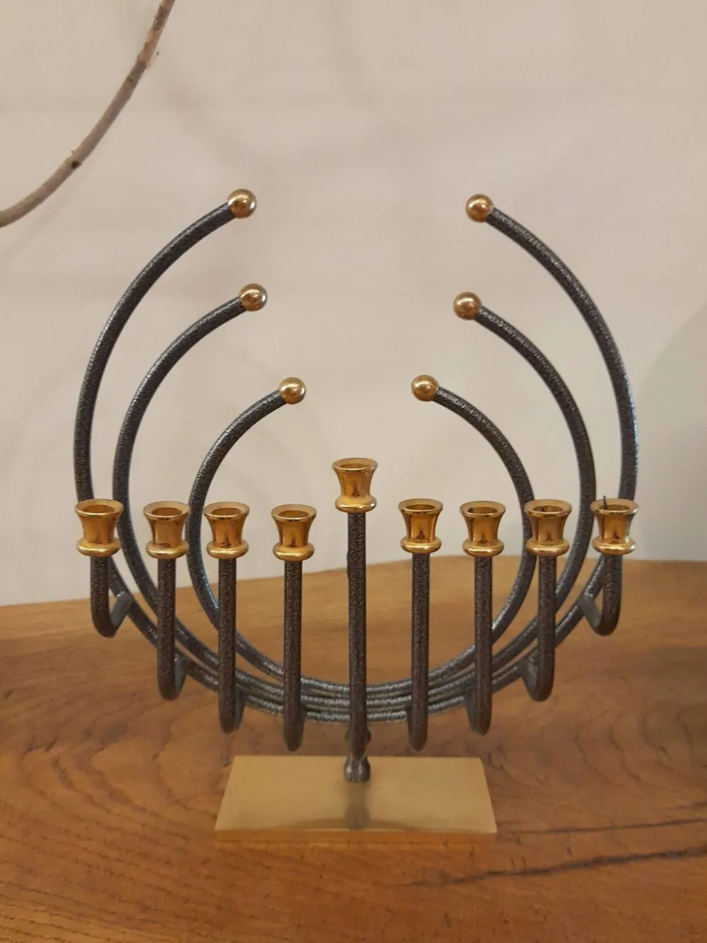 Menorah Hanoukia plaquée or et argent, made in Israël par Karshi, 1970