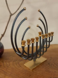Menorah Hanoukia plaquée or et argent, made in Israël par Karshi, 1970