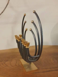 Menorah Hanoukia plaquée or et argent, made in Israël par Karshi, 1970