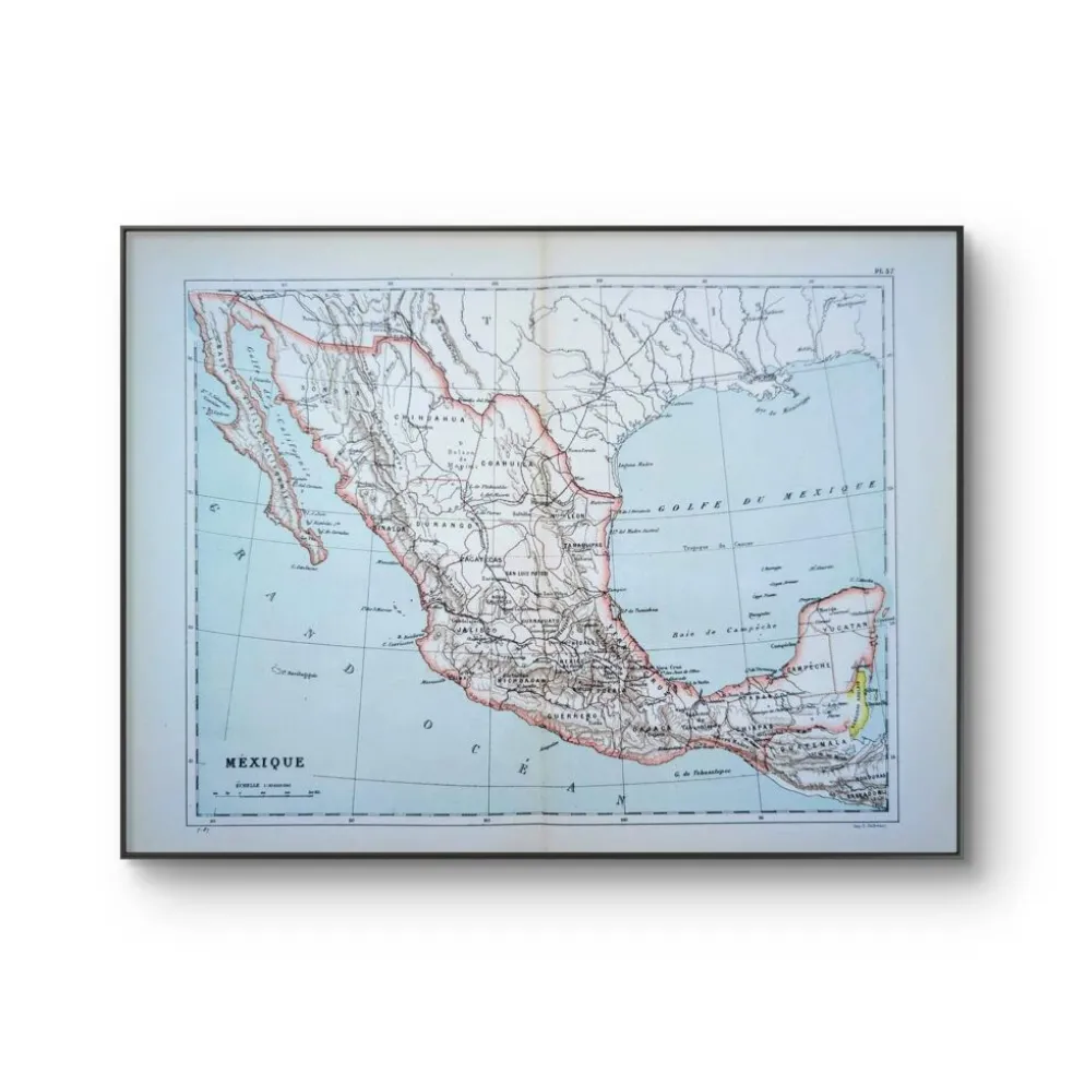 Mexique, carte d'époque, 1887, Authentique.