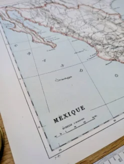 Mexique, carte d'époque, 1887, Authentique.