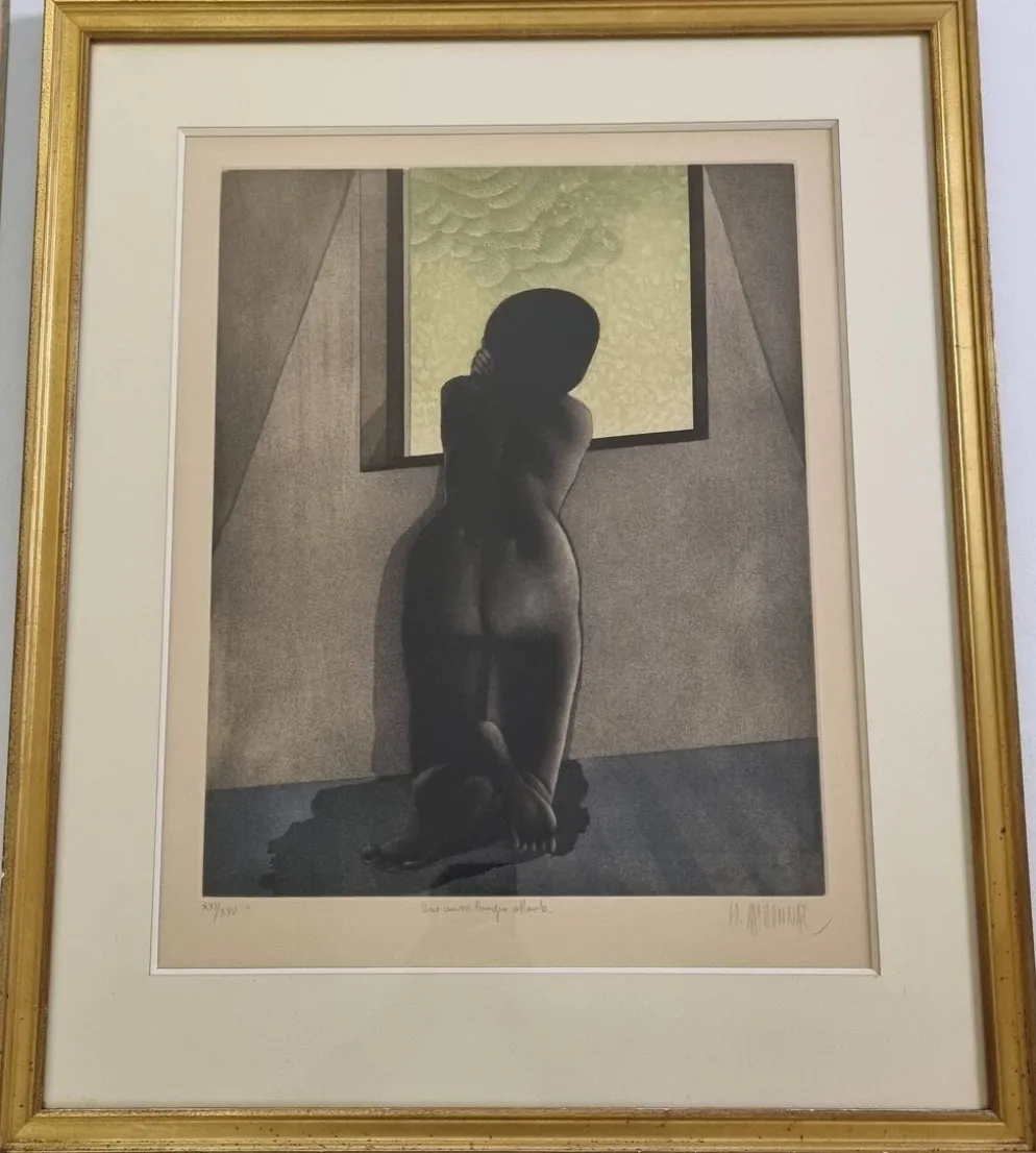 Michel Mathonnat, Une aussi longue attente, Eau-forte signée, 63 x 77 cm