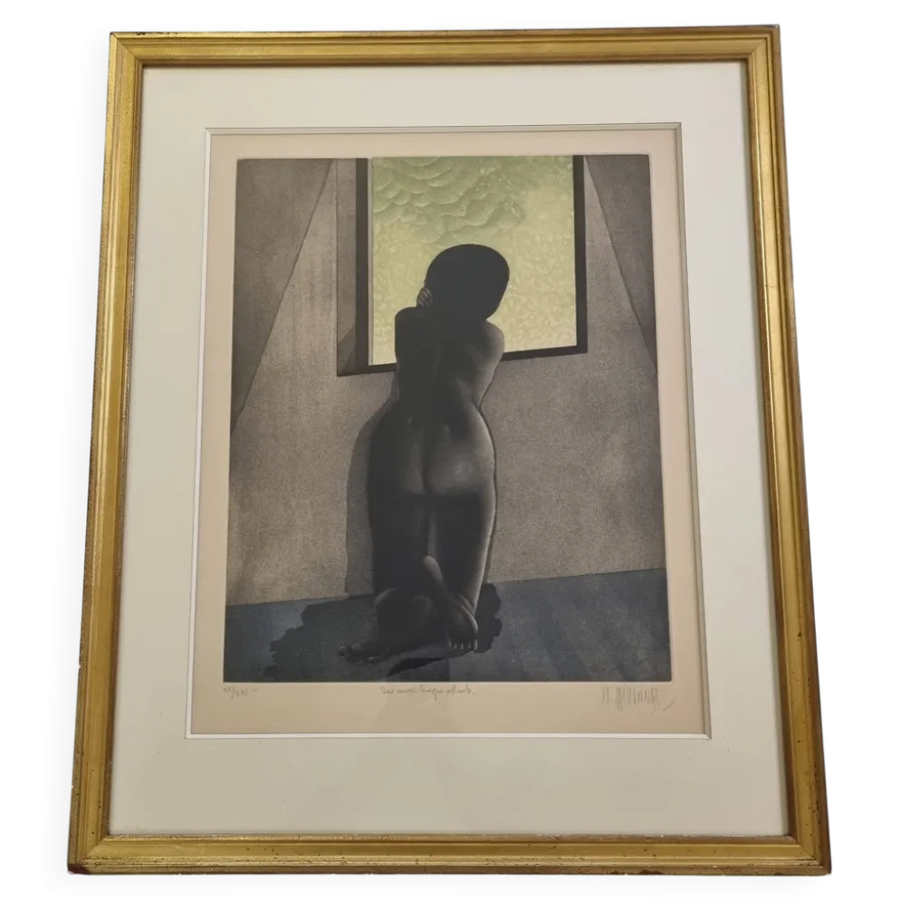 Michel Mathonnat, Une aussi longue attente, Eau-forte signée, 63 x 77 cm