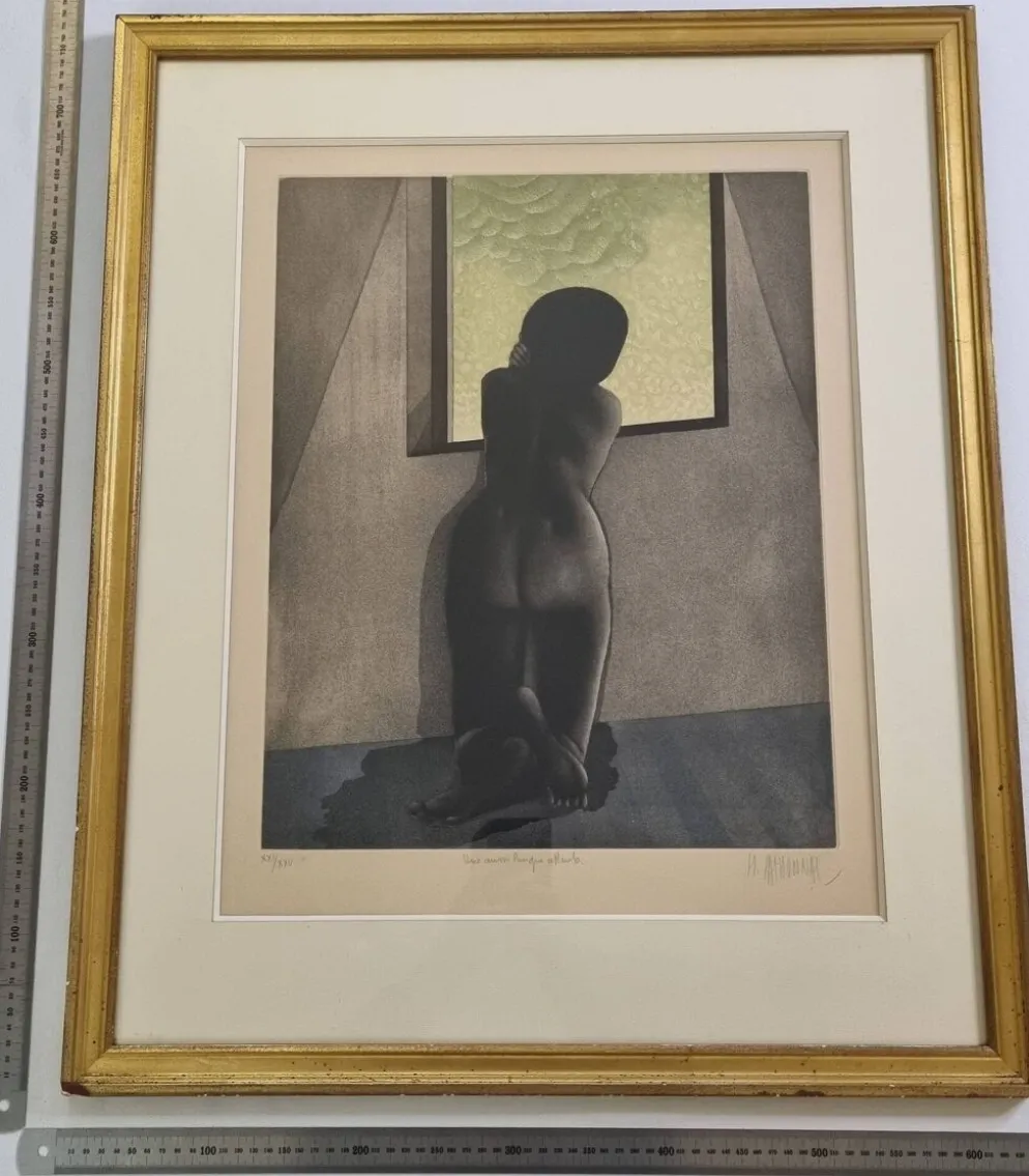 Michel Mathonnat, Une aussi longue attente, Eau-forte signée, 63 x 77 cm