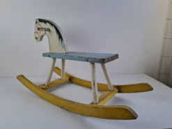 Mid-Century Czechoslovak Wooden Rocking Horse, Hand-Painted, 1960s