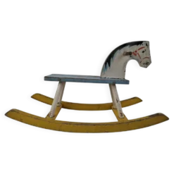 Mid-Century Czechoslovak Wooden Rocking Horse, Hand-Painted, 1960s