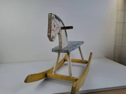 Mid-Century Czechoslovak Wooden Rocking Horse, Hand-Painted, 1960s