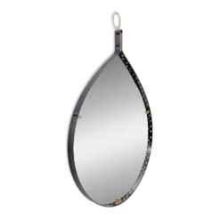 Mid-Century Modern Brass and Steel Drop-Shaped Mirror, Italy, 1970s