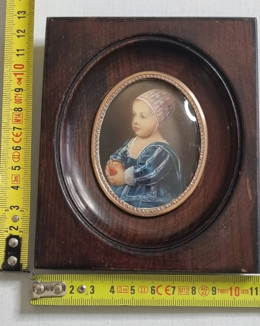Miniature peinte “Baby Stuart” d’après Van Dyck cadre bois signé 11x13 cm